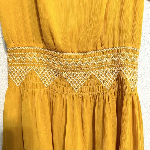 Madewell Women Smocked Mini Dress Size 6 Style G2855 Golden Ochre Yellow - Picture 2 of 10